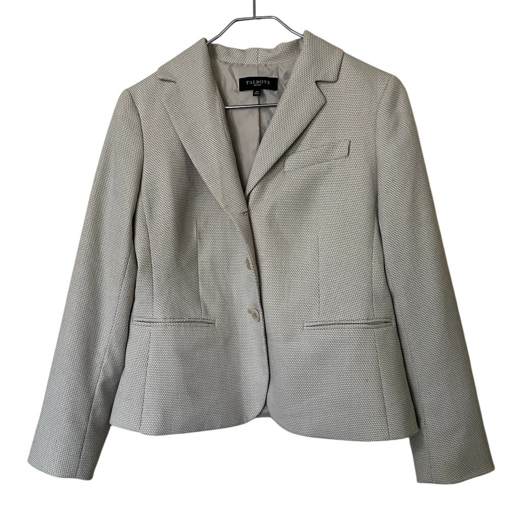 Talbots Petites tan and white three button classic neutral blazer